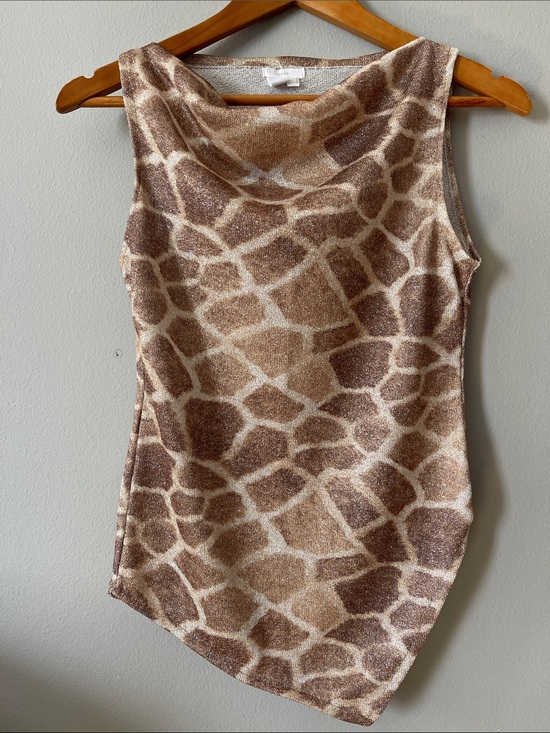 Zara Tops - Zara Brown Giraffe-Print Cowl Neck metallic Lurex Tank top